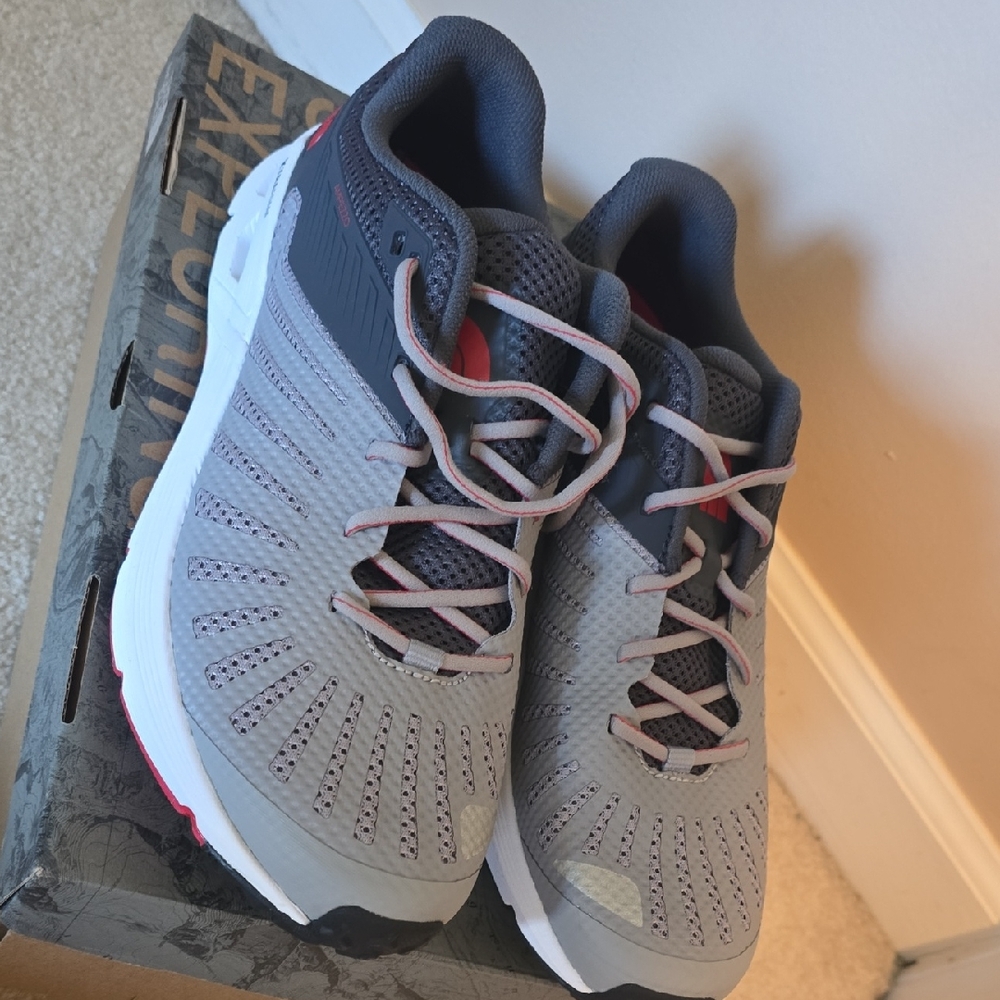 The North Face Gray and Red Athletic Shoes